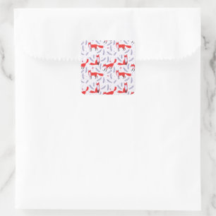 Smiling Woodland Forest Greenery Red Fox Square Sticker
