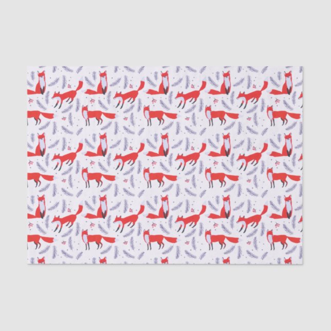 Smiling Woodland Forest Greenery Red Fox Tissue Paper (Front)