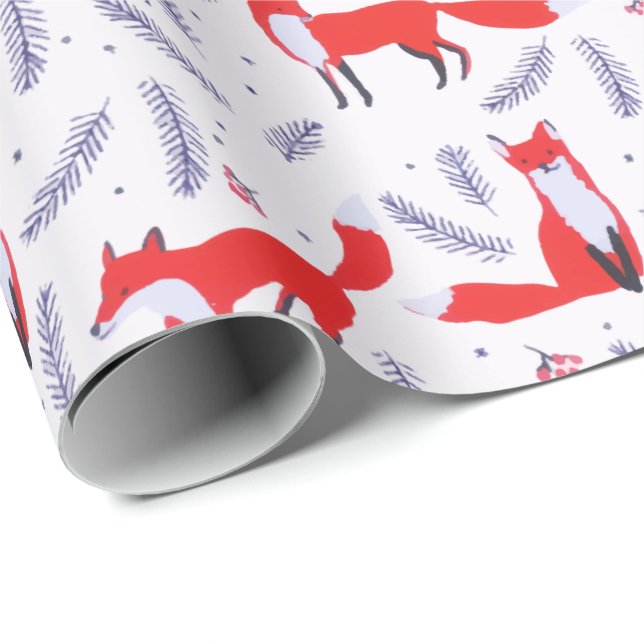 Smiling Woodland Forest Greenery Red Fox Wrapping Paper (Roll Corner)