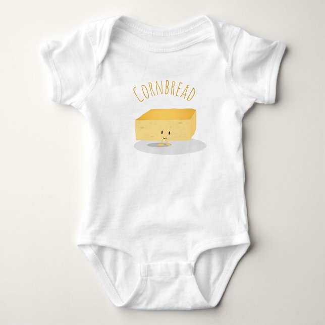 Smiling Yellow Cornbread Square Word Baby Bodysuit (Front)