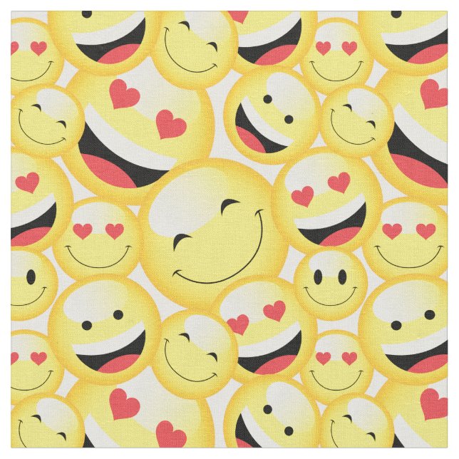 Smiling Yellow Emoji Faces Pattern Fabric (Close Up)