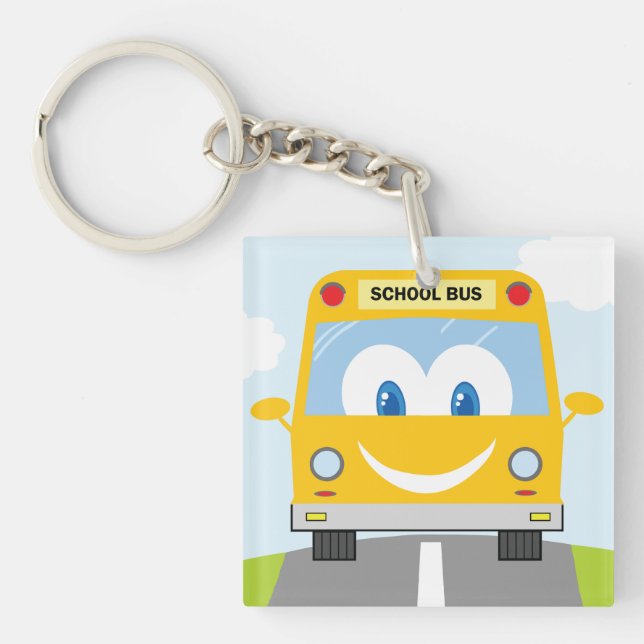 Smiling Yellow School Bus Key Ring (Front)