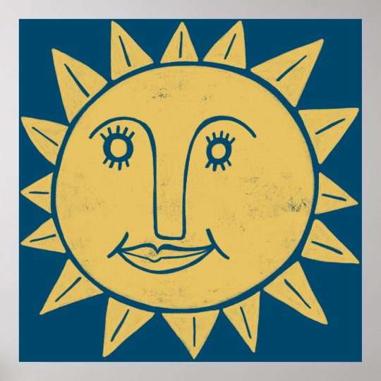 Smiling Yellow Sun Art Poster | Zazzle.co.uk