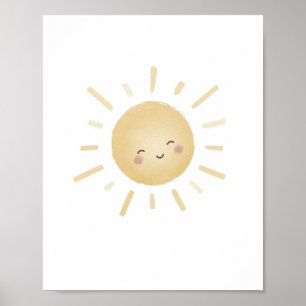 Smiling Yellow Sun Neutral Nursery Decor Poster