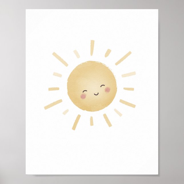 Smiling Yellow Sun Neutral Nursery Decor Poster (Front)