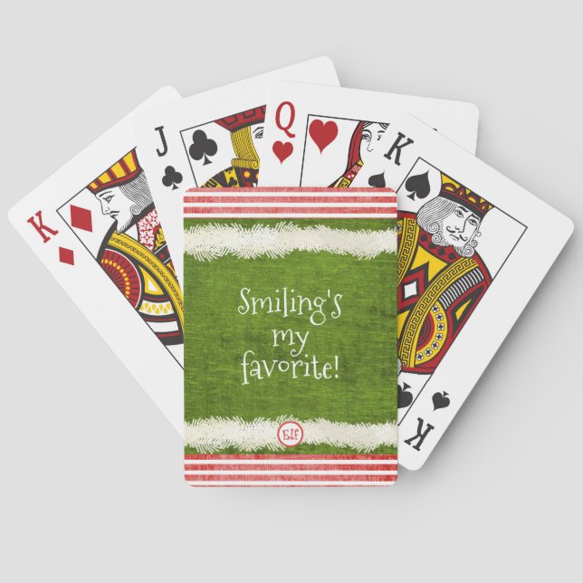 "Smiling's my favorite" Cute Christmas Elf Quote Playing Cards (Back)