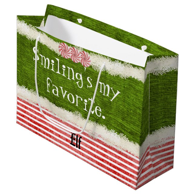 "Smiling's my favourite" Christmas Elf Quote (L) Large Gift Bag (Front Angled)