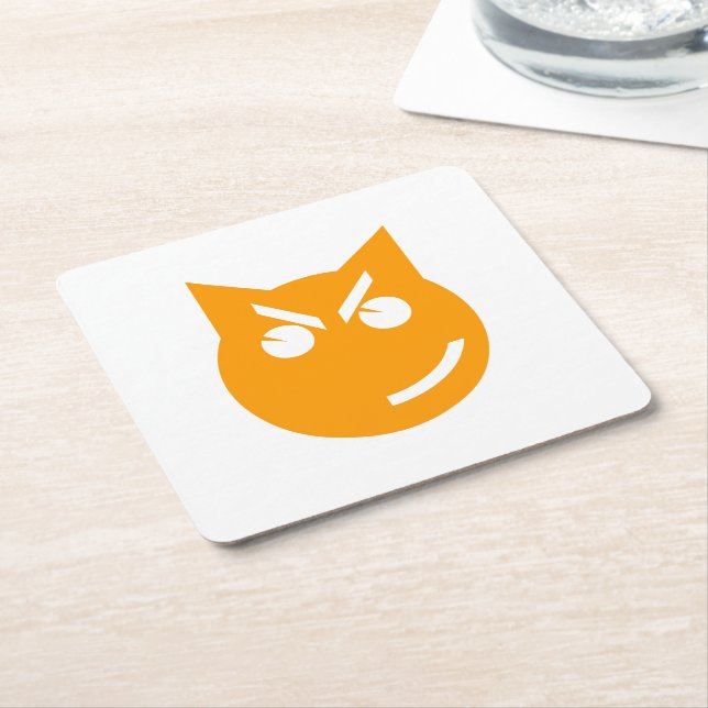 Smirking Emoji Cat Square Paper Coaster (Angled)