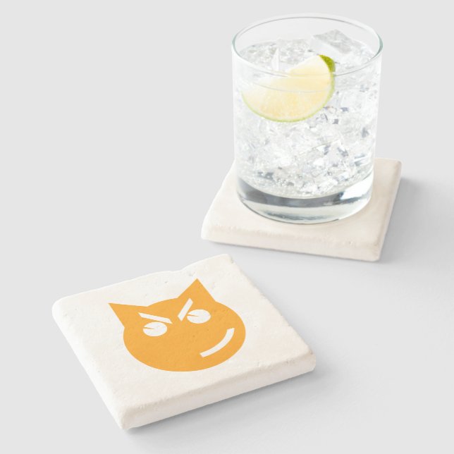 Smirking Emoji Cat Stone Coaster (Side)