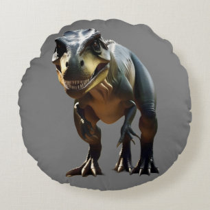 Smirking Scary T-Rex Dinosaur, Round Cushion