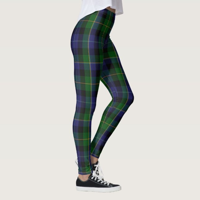 Smith Tartan Plaid Green Blue Women's Leggings (Right)