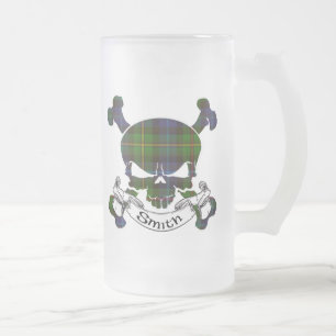 Smith Tartan Skull Frosted Glass Beer Mug