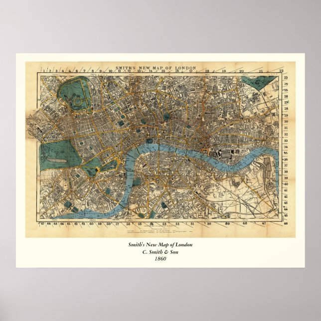 Smith's new map of London 1860 Poster (Front)
