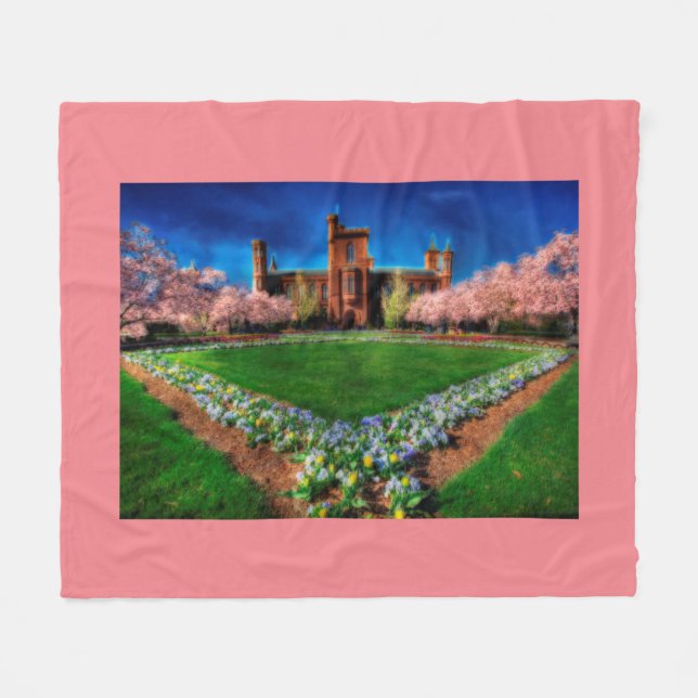 Smithsonian Castle Garden Cherry Blossoms Fleece Blanket (Front (Horizontal))