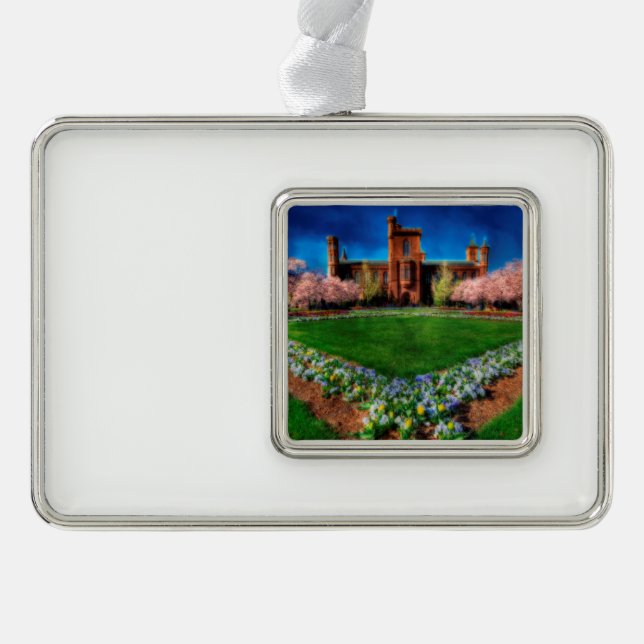 Smithsonian Castle Garden Cherry Blossoms Silver Plated Framed Ornament (Front)