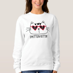 Smitten Kitten Valentines cat red heart sunglasses Sweatshirt