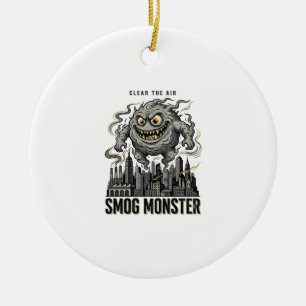 Smog Monster Shirt Vintage Engraving Eco Warning A Ceramic Tree Decoration