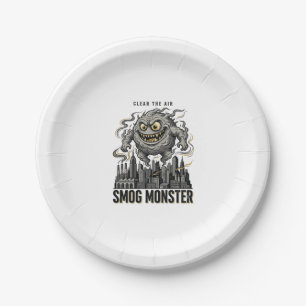 Smog Monster Shirt Vintage Engraving Eco Warning A Paper Plate