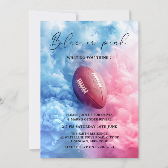 Smoke American Football Rugby Sport Gender Reveal Invitation (Front)