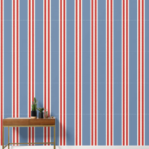 Smoke Blue & Barn Red Double Rugby Stripe Wallpaper