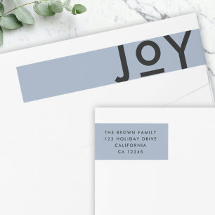 Smoke Blue Joy Minimalist Modern Christmas Address Wrap Around Label