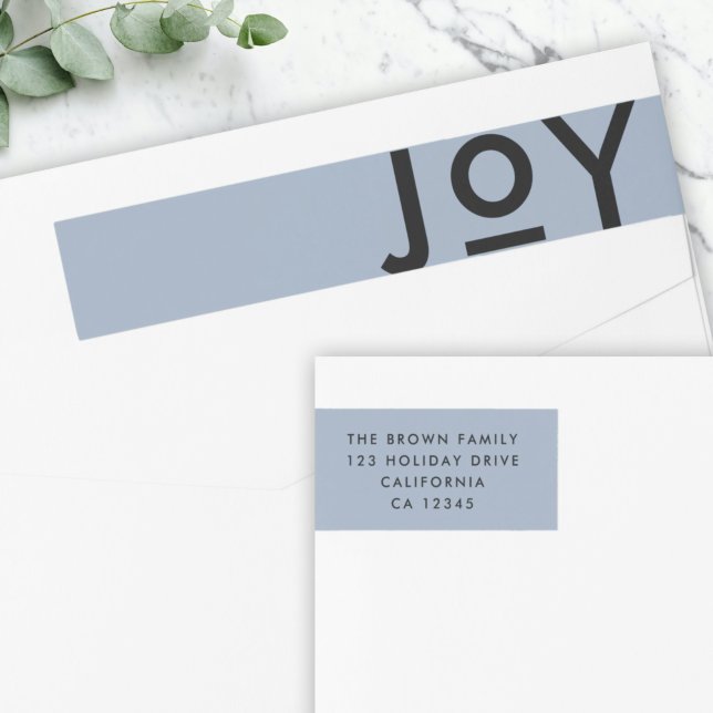 Smoke Blue Joy Minimalist Modern Christmas Address Wrap Around Label (Creator Uploaded)