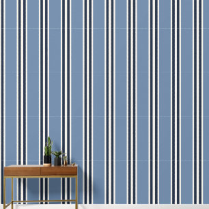 Smoke Blue & Navy Double Rugby Stripe Wallpaper