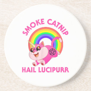 Smoke Catnip Hail Lucipurr, Funny Satan Cat Unicor Coaster