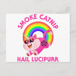 Smoke Catnip Hail Lucipurr, Funny Satan Cat Unicor Holiday Postcard