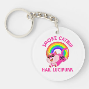 Smoke Catnip Hail Lucipurr, Funny Satan Cat Unicor Key Ring
