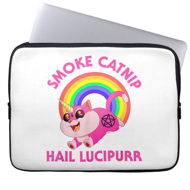 Smoke Catnip Hail Lucipurr, Funny Satan Cat Unicor Laptop Sleeve (Front)