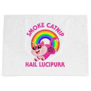 Smoke Catnip Hail Lucipurr, Funny Satan Cat Unicor Large Gift Bag