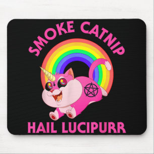 Smoke Catnip Hail Lucipurr, Funny Satan Cat Unicor Mouse Mat
