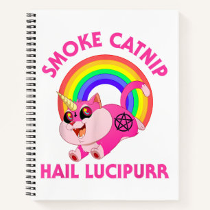 Smoke Catnip Hail Lucipurr, Funny Satan Cat Unicor Notebook