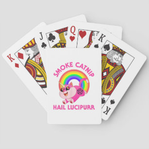 Smoke Catnip Hail Lucipurr, Funny Satan Cat Unicor Playing Cards
