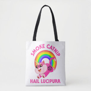 Smoke Catnip Hail Lucipurr, Funny Satan Cat Unicor Tote Bag