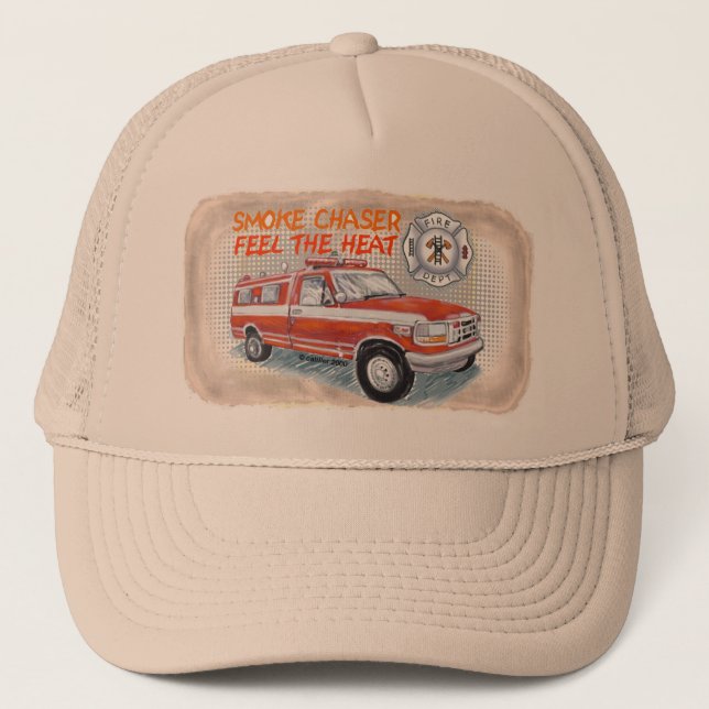 Smoke Chaser firefighter Fire Truck  Trucker Hat (Front)