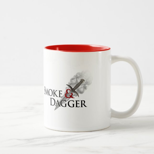 Smoke & Dagger Mug, white with red inside Two-Tone Coffee Mug (Right)