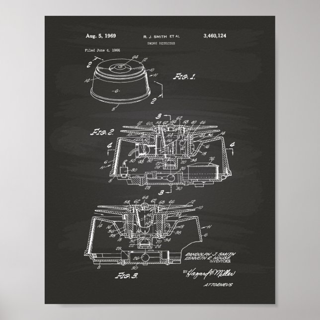 Smoke Detector 1969 Patent Art - Chalkboard Poster (Front)