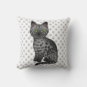 Smoke Egyptian Mau Cute Cartoon Cat & Paws Cushion