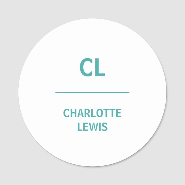 Smoke Green Minimal Modern Initial Identity Name Tag (Front)