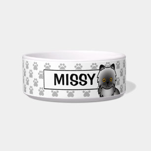 Smoke Grey Colour Persian Cat Cartoon Illustration Bowl