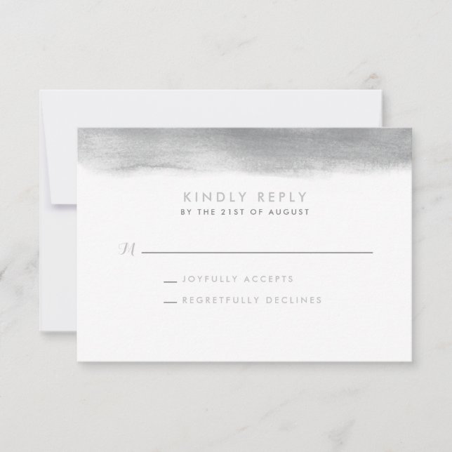 Smoke Grey Watercolor Dip Wedding RSVP Card (Front)