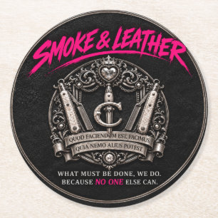 Smoke & Leather – Silver Compact Pub Mat Round Paper Coaster