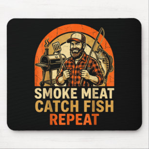 Smoke meat catch fish repeat bbq dad fishing funny mouse mat