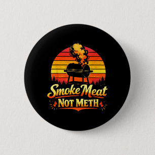 Smoke Meat Not Funny Retro Sunset BBQ Grill Humour 6 Cm Round Badge
