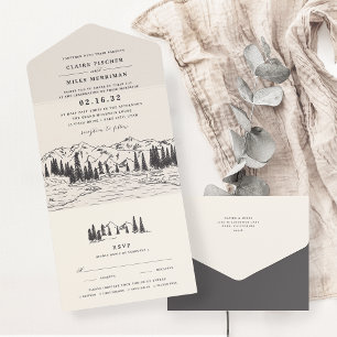 Smoke Mountain Sketch Wedding All In One Invitation
