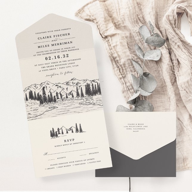 Smoke | Mountain Sketch Wedding All In One Invitation (Creator Uploaded)