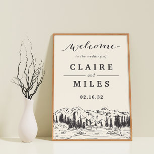 Smoke Mountain Sketch Wedding Welcome Sign