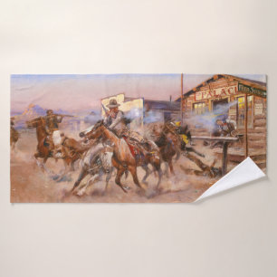 Smoke of a. 45, 1908 by Charles Marion Russell Bath Towel